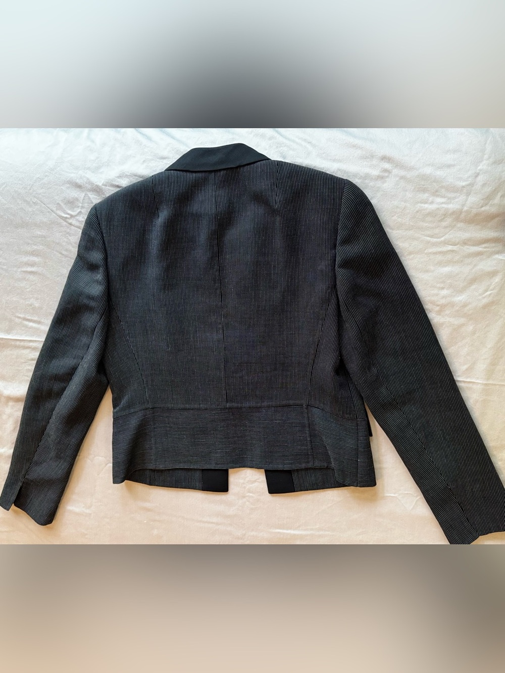 AKRIS Tailored Wool Blend Jacket Black Textured Pinstripe Notch-Collar Blazer - Picture 9 of 16
